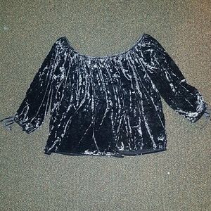American Eagle Blue Velvet Off-the-Shoulder Top